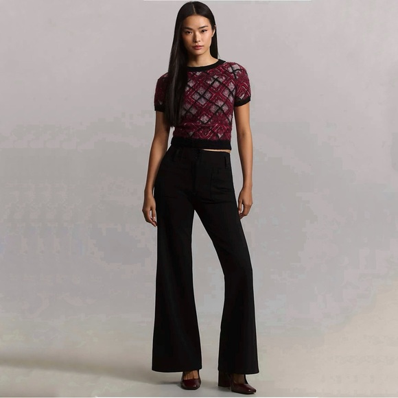 Maeve by Anthropologie The Junie Wide Leg Flare Black Pants Size 12 - Picture 3 of 15